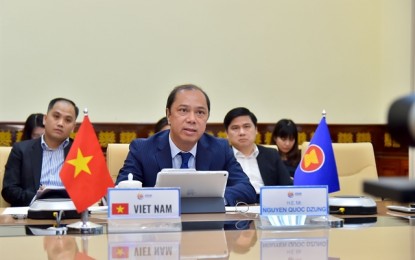 <p>Deputy Foreign Minister Nguyễn Quốc Dũng, head of the Asean Senior Officials' Meeting (SOM) Vietnam, speaks at the 32nd ASEAN–Australia Forum, which was held in the form of an online conference on Monday (May 18, 2020).</p>