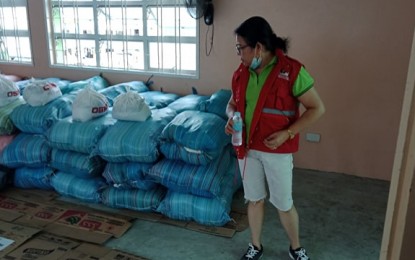 <p><strong>HELP FOR SACADAS.</strong> Department of Social Welfare and Development 6 (Western Visayas) disaster response and management office division chief, Luna Moscoso, checks the assistance for sugar migrants of Antique on Monday (May 25, 2020). The department provided sleeping kits, towels, food packs, and dignity kits to 500 sacadas. <em>(Photo courtesy of DSWD-6)</em></p>