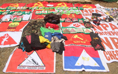 <p><strong>NPA MATERIALS.</strong> Government troops under the Army's 36th Infantry Battalion seize hundreds of materials and important documents in a hideout of the New People’s Army in Sitio Poog, Barangay Maitom, Tandag City on Monday (May 25, 2020). The recovered documents may lead authorities to identify persons or groups that provide financial aid to the communist rebels. <em>(Photo courtesy of 36IB)</em></p>