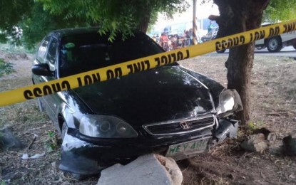 <p><strong>SHOOTING.</strong> The Honda Civic sedan driven by peace advocate and Mindanao State University-General Santos City campus professor Mohamad Taha Abdulgapor, 53, when he was killed in a gun attack along the national highway in Barangay Apopong on Tuesday afternoon (May 26, 2020). His wife Salimah, 54, survived the attack. <em>(Contributed photo)</em></p>