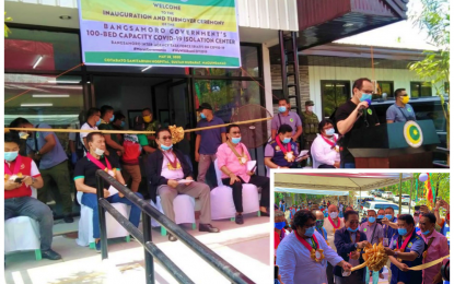 <p><strong>NEW ISOLATION FACILITY.</strong> Officials of the Bangsamoro Autonomous Region in Muslim Mindanao (BARMM) launched on Thursday (May 28, 2020) the PHP21-million patient care center in Sultan Kudarat, Maguindanao, as part of the region’s efforts to combat the onslaught of coronavirus disease 2019. BARMM chief minister Ahod 'Murad' Ebrahim (inset) led the ribbon-cutting and turnover ceremony of the 100-bed isolation facility built at the compound of the Cotabato Sanitarium Hospital. <em>(Photos courtesy of Dennis Arcon and BPI-BARMM)</em></p>