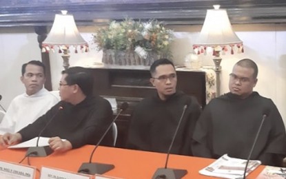 <p><strong>UNDER QUARANTINE</strong>. File photo shows friars of the Order of St. Augustine (OSA) community headed by Fr. Pacifico Nohara Jr. (second from left) who are now undergoing quarantine after suspected Covid-19 cases were detected last May 25, 2020 inside the Basilica Minore del Sto. Niño convent in Cebu City. OSA-Cebu Prior Provincial Fr. Andres Rivera Jr. said all the friars and their personnel have already taken swab tests and are now coordinating with Cebu City Health Department for the result. <em>(PNA file photo by John Rey Saavedra)</em></p>
<p> </p>