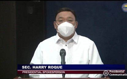 <p><strong>100% ALLOWED</strong>. Presidential Spokesperson Harry Roque holds regular virtual presser on Monday (June 1, 2020). Roque said 100 percent of residents in areas under modified general community quarantine (MGCQ) will be allowed to leave their homes as long as they observe minimum health standards. <em>(Screenshot)</em></p>
