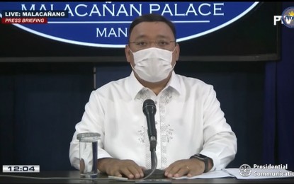 <p><strong>NO DRACONIAN PROVISIONS.</strong> Presidential Spokesperson Harry Roque answers questions on anti-terrorism bill during a virtual presser in Malacañang on Tuesday (June 2, 2020). Roque said the proposed bill has ‘no draconian provisions’. <em>(Screenshot)</em></p>
