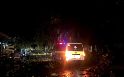 <p><strong>TORNADO AFTERMATH</strong>. </p>
<p>An ambulance of the city disaster risk reduction and management office responds to a neighborhood affected by the mild tornado that hit a coastal village and portion of the city’s central business district early Thursday (June 4, 2020). The tornado damaged some 43 houses. (<em>Photo courtesy of the city government</em>) </p>