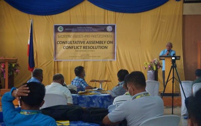 <p><strong>ADDRESSING CLAN WARS.</strong> The Bangsamoro Autonomous Region in Muslim Mindanao's Ministry of Public Order and Safety has started the series of consultative meetings from June 8-9 in Maguindanao to address 'rido' or family feuds in the region. BARMM minister Hussein Muñoz (at the podium) said the consultations will go around on other scheduled dates in the other province-components of BARMM that includes Lanao del Sur, Basilan, Sulu and Tawi-Tawi. <em>(Photo courtesy of BPI-BARMM)</em></p>