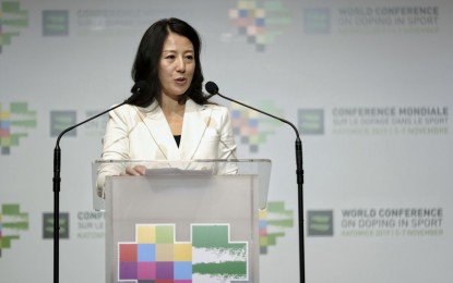 <p><strong>DOPING FIGHT</strong>. China's former short-track speed skater Yang Yang speaks during the closing ceremony of the World Conference on Doping in Sport in Katowice, Poland, Nov. 7, 2019. Yang said the global fight against doping is striving to go back to normal as the coronavirus disease 2019 (Covid-19) pandemic eases in some places.<em> (Xinhua/Zhou Nan)</em></p>