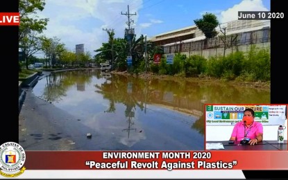 <p><strong>NO PLASTIC HERE.</strong> Armen Cuenca (inset), head of Cagayan de Oro City's Local Environment and Natural Resources Office, shares on Wednesday the photographs of a flooded area where no plastics can be seen floating. He says the absence of plastics is an indicator that the banning of single-use plastic has been effective. <em>(Screen grab courtesy of City Government of Cagayan de Oro)</em></p>