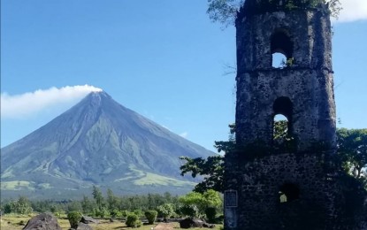 <p><strong>SET FOR REOPENING</strong>. Cagsawa Ruins, a historical landmark and famous tourist spot in Daraga, Albay, will reopen its doors on Saturday, June 20, 2020. The park has been closed for three months due to the Covid-19 health crisis. <em>(Photo by Mike dela Rama)</em></p>