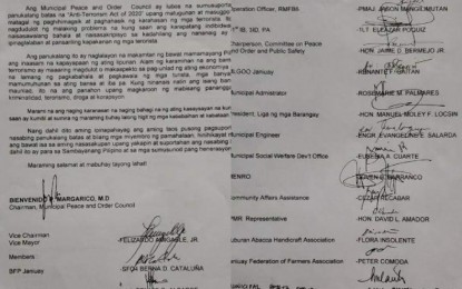 <p><strong>SUPPORT FOR ANTI-TERROR BILL</strong>. The Municipal Peace and Order Council of Janiuay town, Iloilo expressed its support to the anti-terrorism bill through a manifesto signed on June 11, 2020. The manifesto was released to the media on Wednesday (June 17, 2020). <em>(Photo courtesy of Philippine Army’s 3rd Infantry Division)</em></p>
