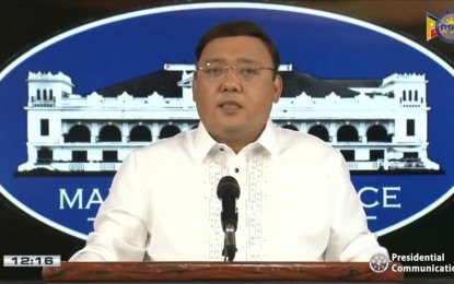 <p><strong>VIOLENCE VS. WOMEN, CHILDREN.</strong> Presidential Spokesperson Harry Roque holds virtual presser in Malacañang on Thursday (June 18, 2020). Roque said the government raised alarm over the reported surge in the cases of violence against women and children since the implementation of community quarantine in March to address the coronavirus disease 2019 (Covid-19) pandemic.<em> (Screenshot)</em></p>