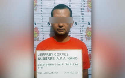 <p><strong>ARRESTED.</strong> A team of police and Philippine Drug Enforcement Agency operatives arrest Jeffrey C. Suberre, 39, who is listed in the top 10 illegal drug personalities in the region, on Friday (June 19, 2020) in Butuan City. Suberre yielded 13 grams of suspected shabu worth some PHP88,400. <em>(Photo courtesy of PRO-13)</em></p>