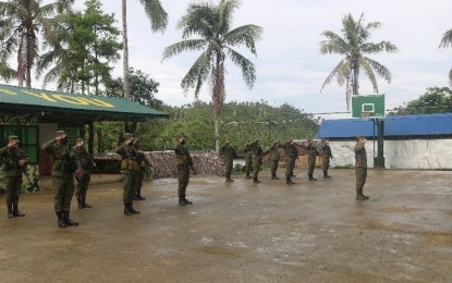 <p><strong>FIGHT VS. NPA.</strong> Soldiers of the 43rd Infantry Battalion based in Lope de Vega, Northern Samar during a flag ceremony on June 12, 2020. The Philippine Army is upbeat to end the decades-long insurgency problem in some parts of Northern Samar before December 31, 2020 with local officials and communities linking arms to put an end to the armed rebellion. <em>(Photo courtesy of Philippine Army 43rd Infantry Battalion)</em></p>