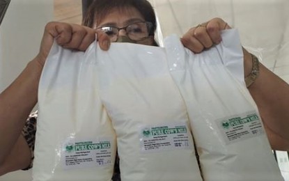 <p><strong>FRESH MILK</strong>. Marie Macalintal of the Mountain High Dairy Cooperative shows the product they sell from the milk production of the Baguio Animal Breeding and Research Center in Baguio City. The dairy farm processes and sells as pure milk, ice cream, cheese, or yogurt to the public. <em>(PNA photo by Pigeon Lobien)</em></p>