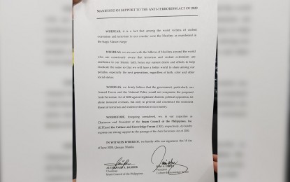 <p>Manifesto of support for the passage of the Anti-Terrorism Bill 2020  by the Imam Council of the Philippines, Inc. and the Culture and Knowledge Forum.</p>
