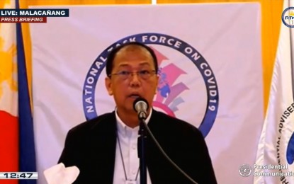 <p>National Task Force (NTF) on Covid-19 chief implementer and Presidential Adviser on the Peace Process Secretary Carlito Galvez Jr. <em>(Screengrab from PCOO)</em></p>