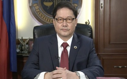 <p><strong>COMMITMENT.</strong> Justice Secretary Menardo I. Guevarra delivers his virtual speech during the 44th United Nations (UN) Human Rights Council’s Enhanced Interactive Dialogue on the Philippines in Geneva, Switzerland on Tuesday (June 30, 2020). Guevarra assured the UN of the Philippines' commitment to uphold human rights and ensure the safety and security of Filipinos. <em>(Screengrab from the UN live video)</em></p>