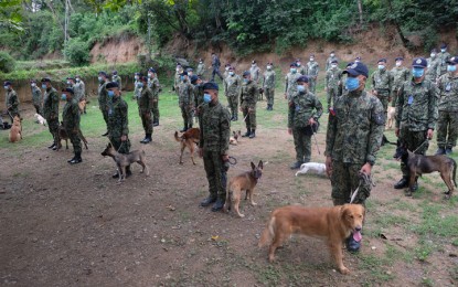 <p><strong>POLICE TRAINING.</strong> The Police Regional Office-9 is conducting a six-month Basic Explosive Detection and Handlers Course to boost the crime prevention and law enforcement capability of the police forces in the Zamboanga Peninsula. A total of 46 handlers of bomb-sniffing dogs are undergoing training at Camp Col. Romeo Abendan in Zamboanga City. <em>(Photo courtesy of PRO-9 Public Information Office)</em></p>
