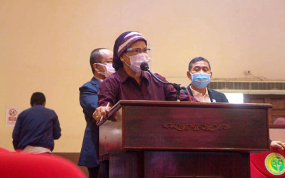 <p><strong>INCENTIVE FOR HEALTH WORKERS.</strong> Bangsamoro Transition Authority (BTA) Member of Parliament Baintan Adil-Ampatuan defends the proposed incentives for health front-liners during Thursday’s (July 23, 2020) regular session of the BARMM’s lawmaking body. The lawmaker, together with two colleagues, said a timely incentive would ease the burden of tired health workers during the Covid-19 crisis. <em>(Photo courtesy of BTA Communications Team)</em></p>