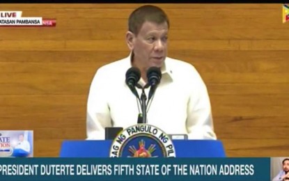<p>President Rodrigo Duterte’s 5th State of the Nation Address at the Batasang Pambansa <em>(Screengrab from PTV-4’s live coverage)</em></p>