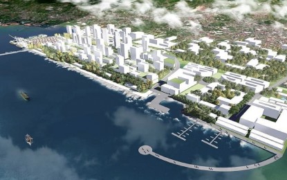 <p><strong>RECLAMATION PROJECT</strong>. A flat aerial model plan shows the 100-hectare Ming-Mori Minglanilla Reclamation Project in Cebu. In a stock exchange disclosure on Saturday (July 25, 2020), Cebu Landmasters Inc. (CLI) announced that the DENR issued on July 22 an environmental compliance certificate in favor of the project<em>. (Photo from CLI's Facebook page)</em></p>