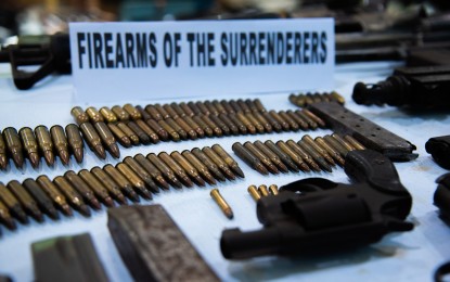 <p><strong>VOLUNTARY SURRENDER.</strong> Some of the firearms and ammunition surrendered by former rebels to the Philippine National Police in this July 27, 2020 photo. The voluntary surrender of former fighters of the New People’s Army in Eastern Visayas exemplifies how a whole-of-nation approach works to end the local communist armed conflict (ELCAC), an official of the Department of the Interior and Local Government (DILG) said on Wednesday (July 29, 2020). <em>(Photo courtesy of DILG Region 8)</em></p>