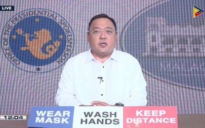 <p><strong>RIGHT DIRECTION</strong>. Presidential Spokesperson Harry Roque holds regular virtual presser on Monday (Aug. 3, 2020). He said reverting Metro Manila, Cavite, Laguna, Rizal and Bulacan to modified enhanced community quarantine (MECQ) from August 4 to 18 is a step in the right direction to preventing the collapse of the country’s healthcare system. <em>(Screenshot)</em></p>