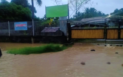 <p><strong>SUBMERGED.</strong> A house in Barangay Kitacubong, Alamada gets flooded due to heavy rains brought by a low-pressure area affecting North Cotabato and the rest of Mindanao on Tuesday (Aug. 4, 2020). At least six towns in the first district of the province were affected by floods due to the extreme weather condition. <em>(Photo courtesy of North Cotabato Board Member Shirley Macasarte)</em></p>