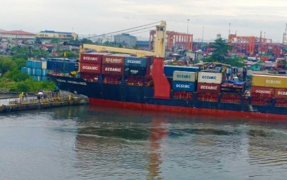 <p><strong>PIER 2 RAMMED.</strong> The bow of MV Ocean Abundance remains aground after the ship accidentally rammed a section of Pier 2 in North Harbor, Manila on Monday (Aug. 10, 2020). The Philippine Coast Guard (PCG) said the incident was attributed to engine malfunction by the ship's crew. <em>(Photo courtesy of PCG)</em></p>