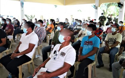 <p><strong>RETURNEES.</strong> The rebel returnees and former supporters of the Communist Party of the Philippines-New People's Army (CPP-NPA) during the Oplan Panagsubli program on August 12, 2020 at San Quintin town. The returnees received from the Department of Agriculture and the provincial government various farm machinery, agricultural products, among others, on Wednesday (Aug. 12, 2020). <em>(Photo courtesy of Province of Pangasinan Facebook page)</em></p>
<p> </p>