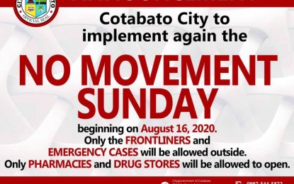 <p>The "No Movement Sunday" announcement of the Cotabato City government on its Facebook page</p>