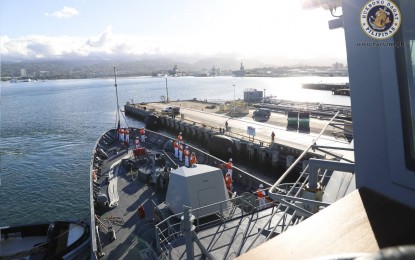 <p><strong>BRP JOSE RIZAL IN HAWAII.</strong> The Philippines' first missile frigate BRP Jose Rizal docks at the Joint Base Pearl Harbor-Hickam, Hawaii on Saturday (Aug. 15, 2020). The BRP Jose Rizal will participate in this year's Rim of the Pacific exercise to be held off the waters of Hawaii from August 17 to 31. <em>(Photo courtesy of the Naval Public Affairs Office)</em></p>