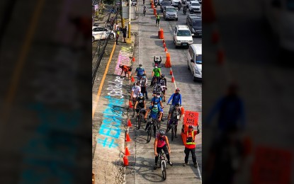 <p><strong>EDSA BIKE LANE. </strong>The Department of Transportation on Wednesday (Aug. 19, 2020) said more bicycle lanes will be available in Metro Manila next week, with a priority on lanes connecting residential areas with hospitals. As such, healthcare workers in Metro Manila will soon be able to bike from their homes to their places of work, and vice versa. (<em>Photo courtesy of Bikers United Marshals</em>)</p>