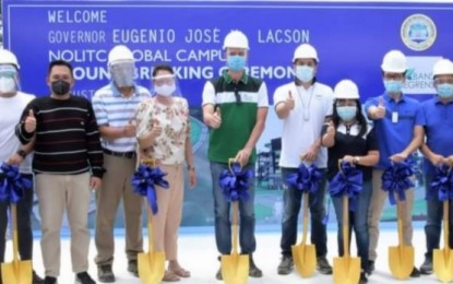 <p><strong>NEW CAMPUS</strong>. Governor Eugenio Jose Lacson (center) leads the groundbreaking rites for PHP135-million Negros Occidental Language and Information Technology Center (NOLITC) Global Campus in Hacienda Manaul, Barangay Matab-ang, Talisay City on Wednesday (Aug. 19, 2020). He is joined by Mayor Neil Lizares III (4th from right), Ma. Cristina Orbecido (3rd from right), NOLITC vocational school administrator, and other provincial and city government officials. <em>(Photo courtesy of PIO Negros Occidental)</em></p>
