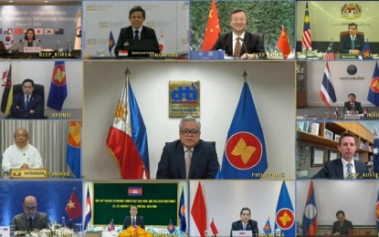 <p><strong>RCEP MINISTERIAL MEETING</strong>. Trade ministers of the 15 participating countries of Regional Comprehensive Economic Partnership hold a virtual Intercessional Ministerial Meeting on Thursday (August 27, 2020). RCEP countries target to conclude the mega trade deal in November this year.<em> (Photo courtesy of Department of Trade and Industry)</em></p>