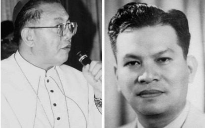 <p>Manila Archbishop Jaime Cardinal L. Sin (left) and the late President Ramon F. Magsaysay.<em> (Photos from Wikipedia)</em></p>