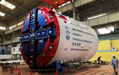 <p><strong>TUNNEL BORING MACHINE.</strong> A tunnel boring machine manufactured in Japan by the joint venture of Shimizue-Fujita-Takenaka-EEI, in collaboration with JIM Technology Corporation, during an unveiling ceremony on Friday (Sept. 4, 2020). The Department of Transportation (DOTr) said despite delays cause by the worldwide pandemic, the Metro Manila Subway project continues. <em>(Photo courtesy of DOTr)</em></p>