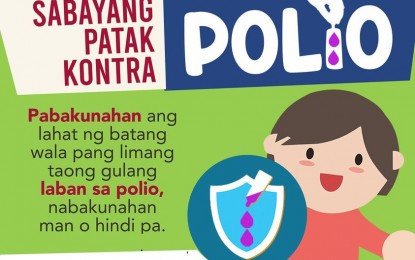 <p><strong>ANTI-POLIO DRIVE.</strong> The second round of Sabayang Patak Kontra Polio (SPKP) drive in Central Luzon will be held on September 14 to 27, 2020. The campaign aims to stop the transmission of the poliovirus type 2 outbreak by giving doses of Monovalent Oral Poliovirus Type 2 (mOPV2) to all children under five years of age, (0-59 months), regardless of immunization status. <em>(Image by DOH-CLCHD)</em></p>