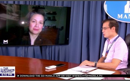 <p><strong>SUPPORT FOR MANILA RESTAURANTS.</strong> Singer and artist Lea Salonga, in an interview with Manila Mayor Francisco "Isko Moreno" Domagoso on Friday (Sept. 11, 2020), expresses her support for the Manila City government's Restaurant Week by allowing the city to use her new song "Dream Again" for the event. The Manila Restaurant Week, which will run from September 20 to 27, aims to promote restaurants in the city to revive the local economy amid the pandemic. <em>(Photo courtesy of Manila PIO)</em></p>