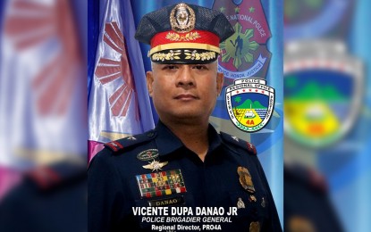 <p>Police Regional Office (PRO) 4-A (Calabarzon) chief, Brig. Gen. Vicente Danao. <em>(File photo)</em></p>