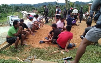 <p><strong>CRACKDOWN VS. 'TUPADA'.</strong> Authorities arrest 20 persons involved in illegal cockfighting in Northern Samar town on August 9, 2020. The local government of San Roque on Friday (Sept. 18, 2020) approved an ordinance regulating the transport of gamefowl or fighting cocks to eliminate illegal cockfighting or "tupada", especially in remote villages. <em>(Photo courtesy of Northern Samar police)</em></p>