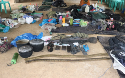 <p><strong>SEIZED GUERILLA ITEMS</strong>. Valuable rebel supplies landed in the hands of government forces following a clash in North Cotabato on Friday (Oct. 2, 2020) that led to the death of two New People’s Army (NPA) guerillas. Recovered from the slain rebels were an M14 rifle and anti-personnel mine. <em>(Photo courtesy of 72IB)</em></p>
