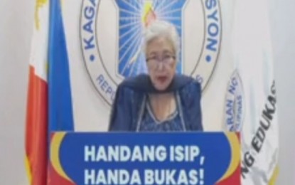 <p><strong>SCHOOL YEAR 2020-2021 OPENS.</strong> Education Secretary Leonor Briones underscored the need for education to continue amid the Covid-19 pandemic during the 'Handang Isip, Handa Bukas' program for the opening of school year 2020-2021 on Monday (Oct. 5, 2020). Schools in the country have shifted to blended learning as face-to-face classes remain prohibited due to the health crisis. <em>(Screengrab from DepEd Facebook live video)</em></p>