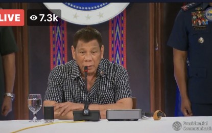 <p><strong>PASS BUDGET LEGALLY</strong>. President Rodrigo R. Duterte addresses the nation at the Malacañang Golf (MALAGO) Clubhouse in Malacañang Park, Manila on Thursday (Oct. 08, 2020). Duterte told members of the House of Representatives to resolve their issue and pass the 2019 national budget “legally and constitutionally.” <em>(Screenshot)</em></p>