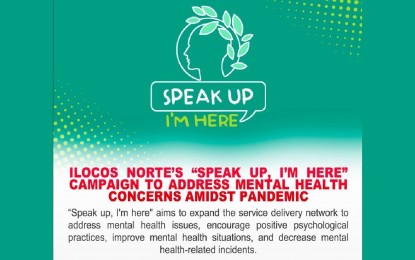 <p><strong>SPEAK UP</strong>. The Ilocos Norte government launches "Speak up, I'm Here" campaign to address the province's mental health issues. The province launched on Friday (Oct. 9, 2020) a dedicated hotline and center for anyone who needs advice during this pandemic. (<em>Image courtesy of the Provincial Government of Ilocos Norte</em>) </p>