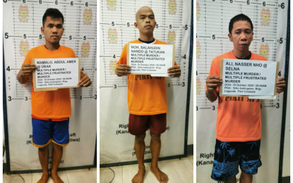 <p><strong>ARRESTED</strong>. The mugshots of three of four suspects involved in the Oct. 9, 2020 killing of four family members and wounding of four others in Sitio Tugunan, Barangay Lagunde, Pikit, North Cotabato following their arrest on Saturday (Oct. 10, 2020). Authorities are still pursuing the fourth suspect who remains at-large.<em> (Photos courtesy of Pikit MPS)</em></p>
<p> </p>