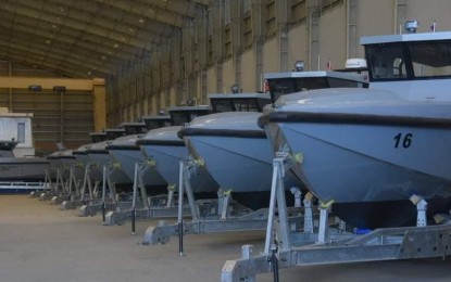 <p><strong>MARITIME SECURITY</strong>. The 22 high-speed watercraft acquired by the Philippine National Police from a Cebu-based shipbuilding firm. The boats can travel at speeds of more than 40 knots and will be armed with 7.62 mm machineguns and/or automatic grenade launchers. <em>(Photo courtesy of PRO7)</em></p>