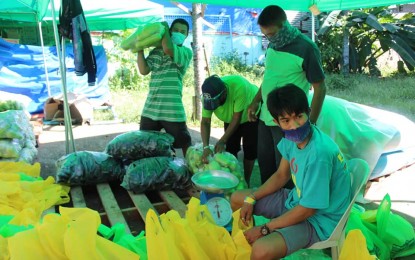 <p><strong>FOOD AID</strong>. Personnel of the provincial social welfare development office (PSWDO) in Northern Samar prepare food packs for families in Catarman, its capital town, affected by the enhanced community quarantine. The PSWDO on Monday (Oct. 19, 2020) said it is currently repacking 14,814 family packs for distribution in 23 villages starting this week. <em>(Photo courtesy of Northern Samar PSWDO)</em></p>
<p> </p>