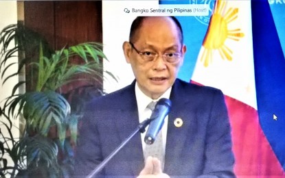 <p><strong>DIGITAL CURRENCY</strong>. BSP Governor Benjamin Diokno discusses the central bank digital currency, among others, during a virtual press briefing Thursday (Oct. 22, 2020). He said a BSP-issued digital currency will not materialize within his term, or until 2023, but said monetary authorities continue to study its advantages and disadvantages. <em>(Photo by Joann Villanueva)</em></p>