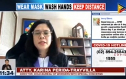 <p>DOLE's Bureau of Workers with Special Concerns (BWSC) director, Ma. Karina Trayvilla<em> (Screengrab from Laging Handa briefing)</em></p>